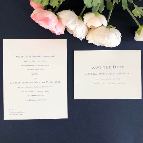 Bevel Blue Save the Date Cards