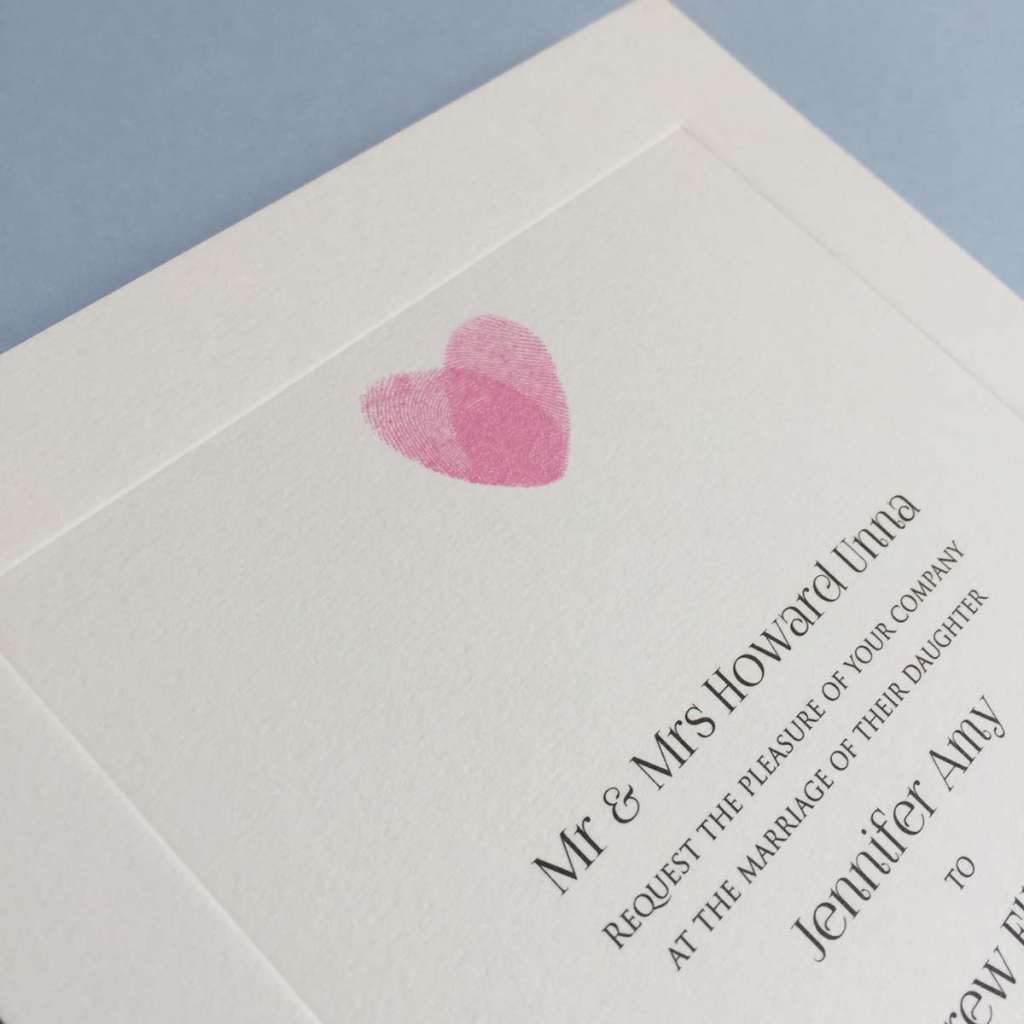 Heart finger print motif wedding invitation