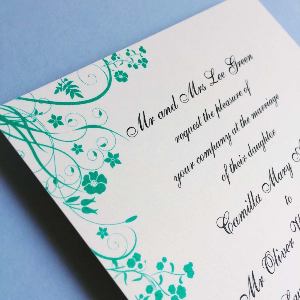 Turquoise floral wedding invitation