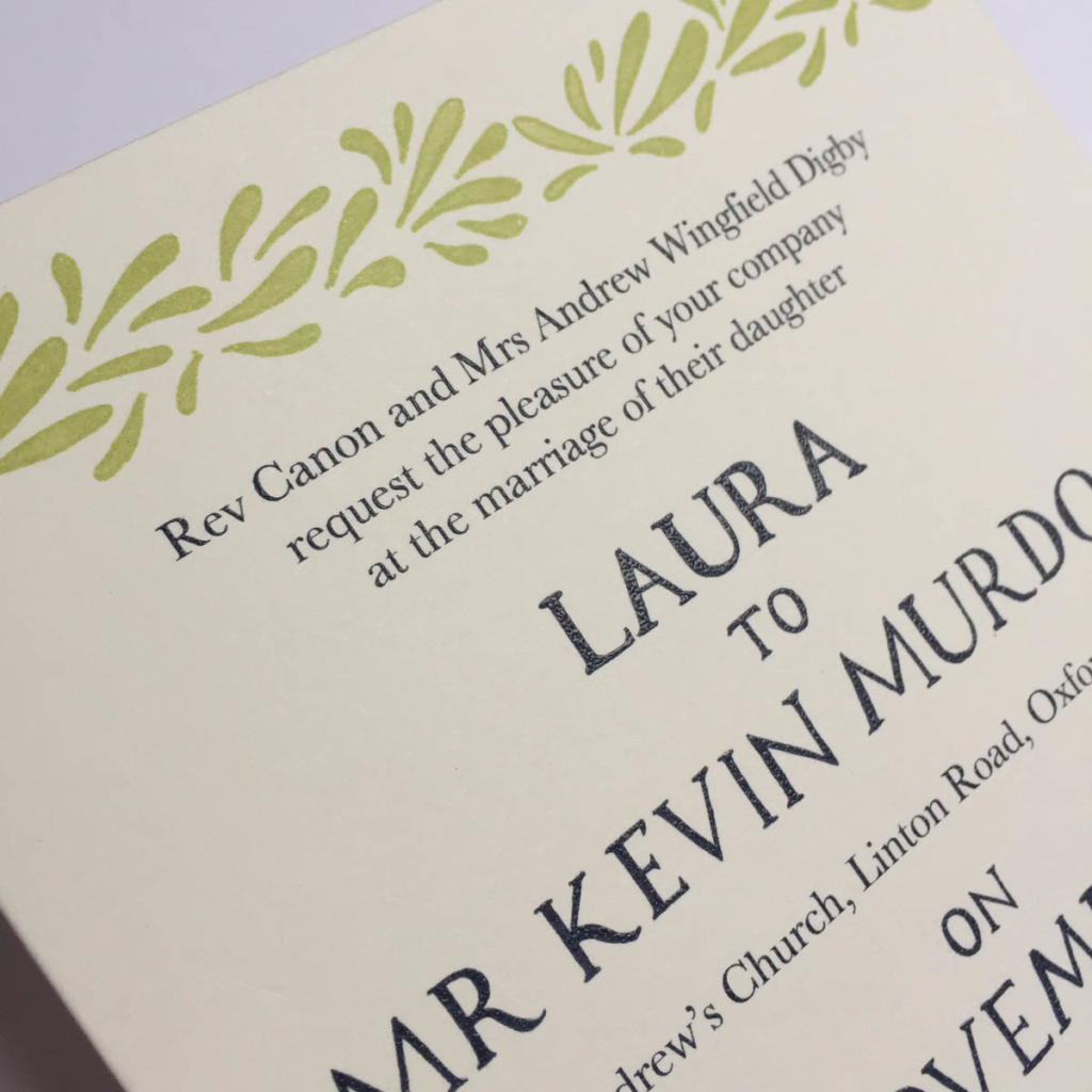 Green floral border wedding invitation