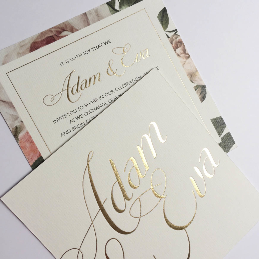 Gold foil wedding invitation