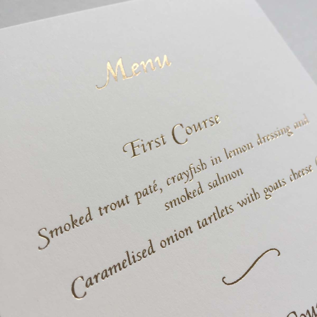 gold foil wedding menu
