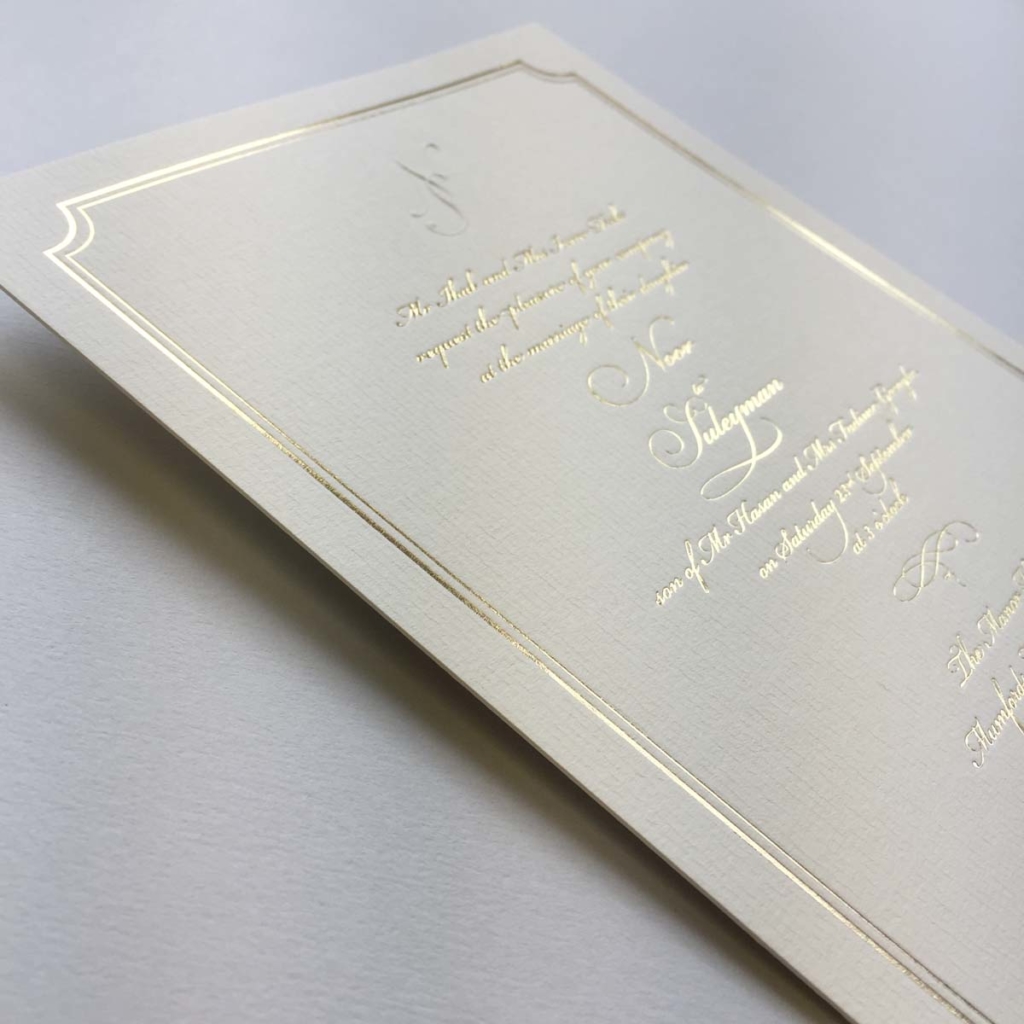Gold foil wedding menu