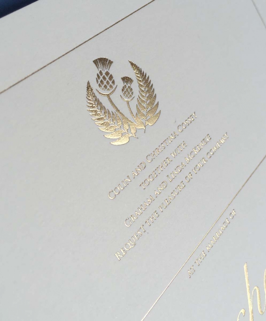 gold foil motif wedding invitation