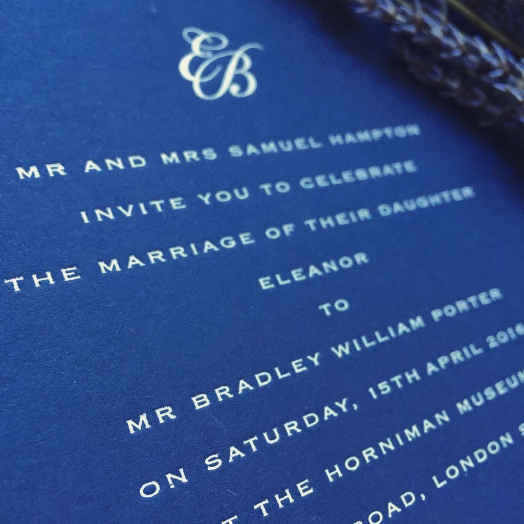 dark blue wedding invitation