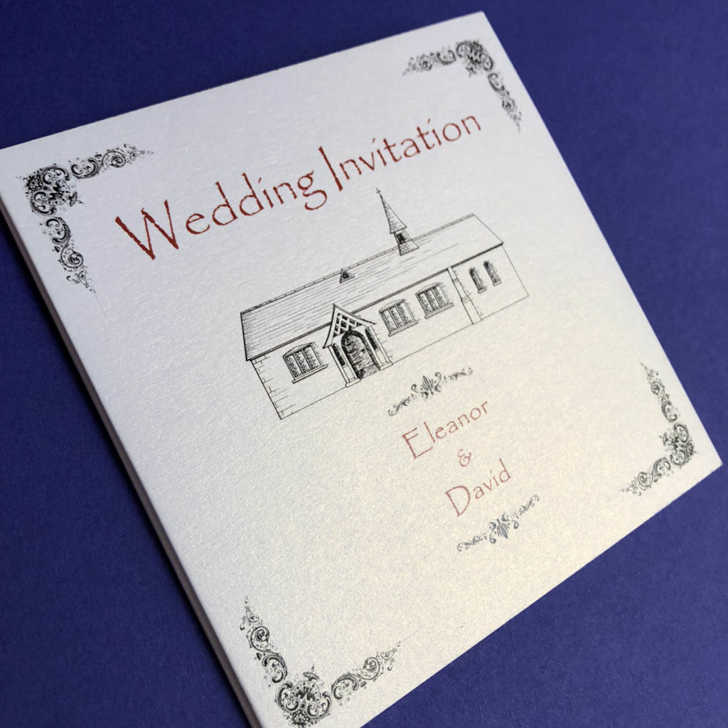 shimmery folded wedding invitation