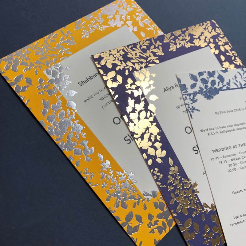 Foiled border wedding invitations