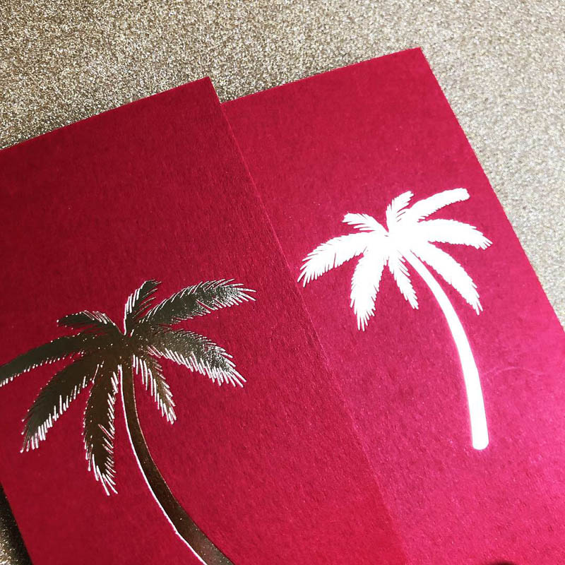 Red and gold palm tree invitation