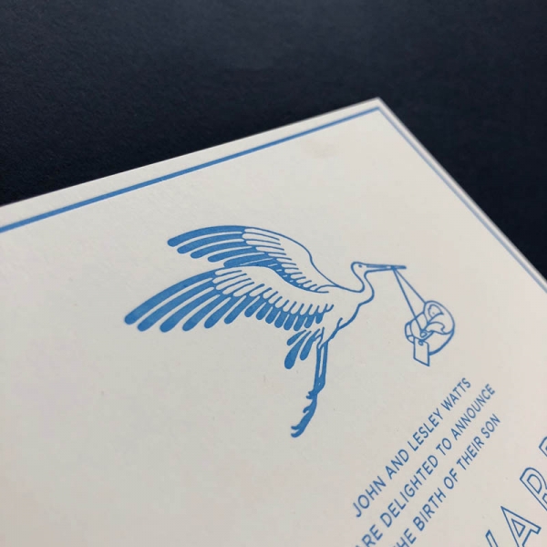 letterpress stork birth announcement
