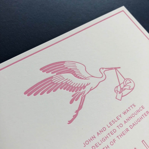 letterpress stork birth announcement