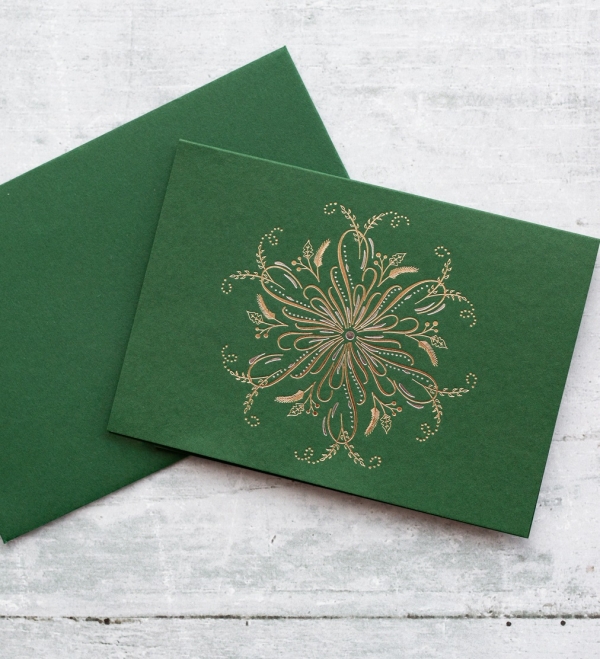 Gold and Silver Snowflake on Forest Green