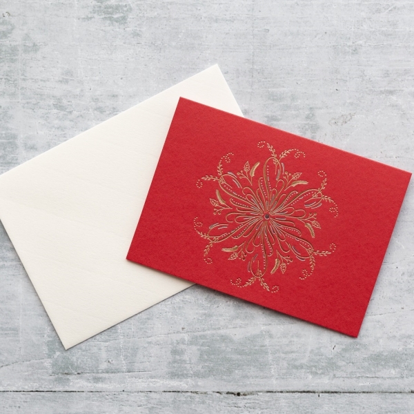 Gold and Silver Snowflake on Vermillion