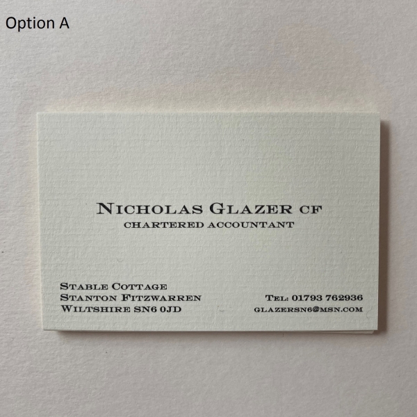 Style 1 option A in black on cream laid card