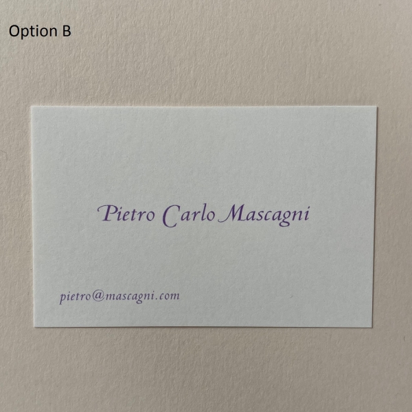 Style 1 option B in violet ink on ivory card