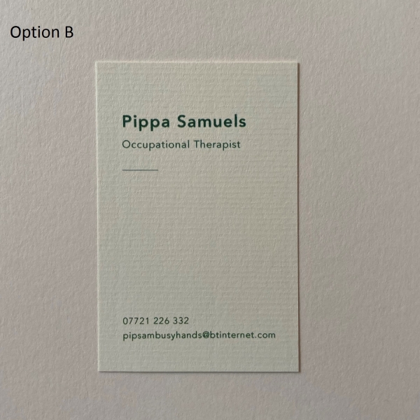 Style 6 option B in bottle green ink on cream laid card